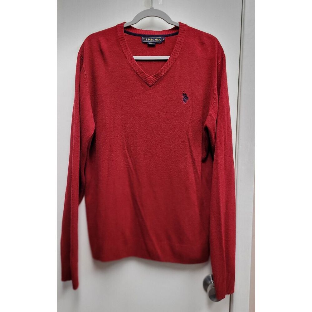 U.S. Polo Assn. Pullover Knit Sweater Men's XLarge Long Sleeve RED V-Neck Ribbed